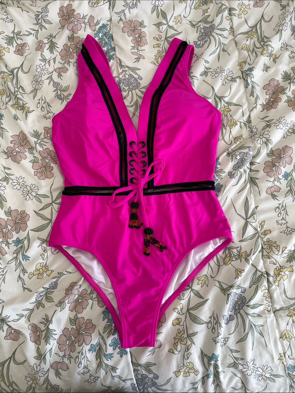 VENUS Hot Pink One-Piece Swimsuit with Black Trim